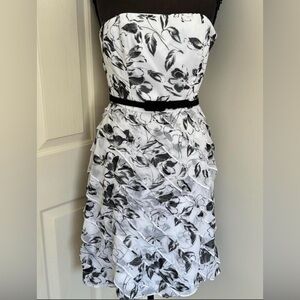 White House Black Market Black & White Floral Ruffle Midi Dress